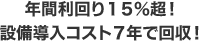 年間利回り15%超!設備導入コスト7年で回収!